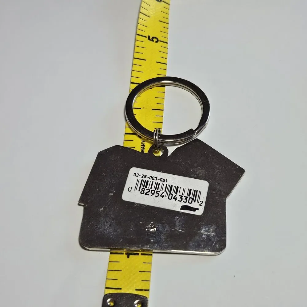 Silver Tone Metal Key Ring Las Vegas Red Glitter Enamel Dice Black Enamel